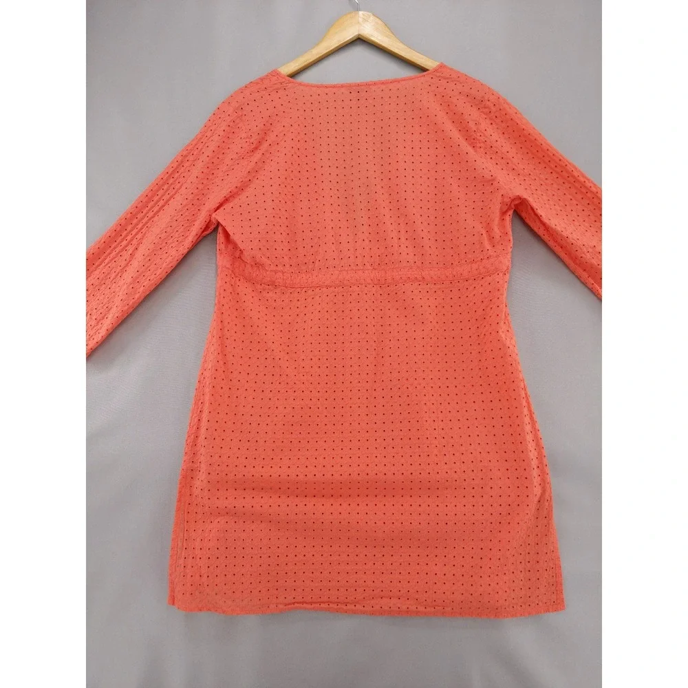 Talbots Eyelet Tunic Size L Coral Orange Empire Waist V-Neck Cotton 3/4 Slv